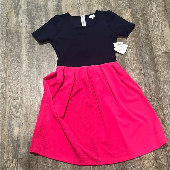 LuLaRoe Navy Blue and Pink A-Line Dress Work - Picture 1 of 4